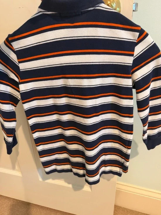 Kids Ralph Lauren size 5 Navy, White & Orange Striped Long-Sleeve Polo - Picture 5 of 5